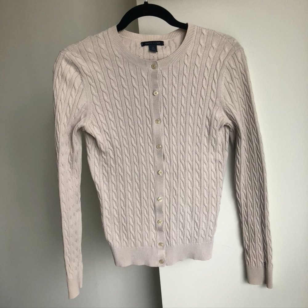 2 for 20 / Tommy Hilfiger Beige Cableknit Button Front Cardigan Size S